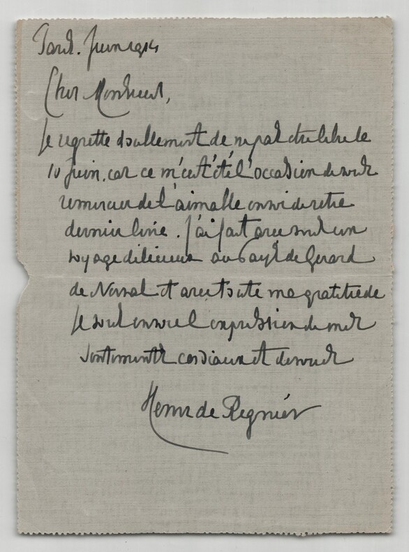 Henri de R&eacute;gnier - Lettre autographe sign&eacute;e &agrave; Jacques Boulenger - NERVAL - 1914. Henri de R&eacute;gnier