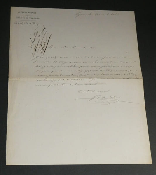 Gaston d'ANDLAU LETTRE AUTOGRAPHE SIGN&Eacute;E &agrave; Lambert XIX&egrave;me. Gaston d'ANDLAU