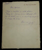 WILLY, Journaliste - LETTRE AUTOGRAPHE SIGN&Eacute;E. WILLY (Henry Gauthier-Villars)