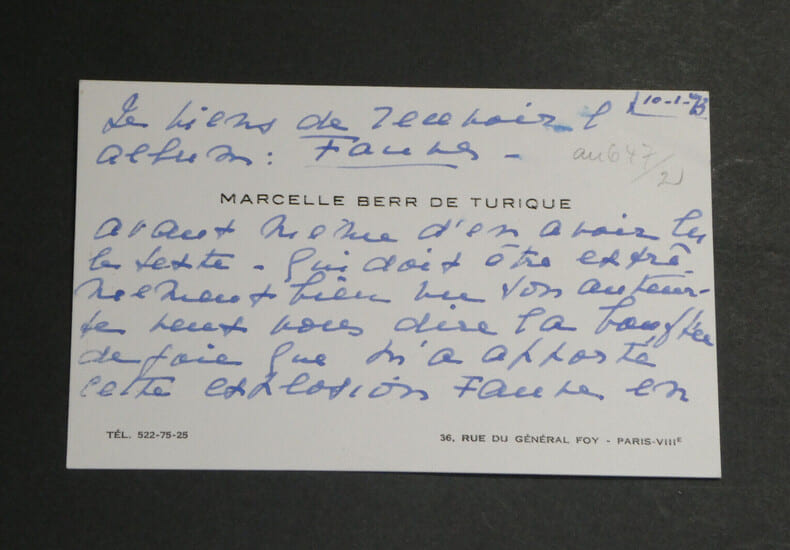Marcelle BERR de TURIQUE - Carte de correspondance autographe sign&eacute;e - 1973. Marcelle BERR de TURIQUE