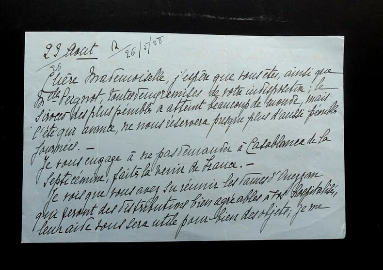 Lettre autographe sign&eacute;e – Lettre de consignes adress&eacute;e &agrave; une infirmi&egrave;re. &Eacute;pouse du Mar&eacute;chal Hubert LYAUTEY (La Mar&eacute;chale Lyautey)
