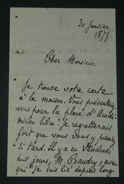 Georges PERROT, Arch&eacute;ologue - LETTRE AUTOGRAPHE SIGN&Eacute;E AVEC ENT&Ecirc;TE GAUFR&Eacute;, 1875. Georges PERROT
