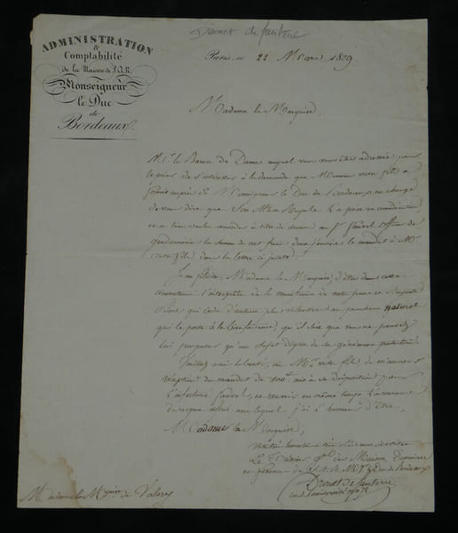Anselme Barth&eacute;l&eacute;my Drouet de Santerre - Lettre autographe sign&eacute;e - 1829. Anselme Barth&eacute;l&eacute;my Drouet de Santerre