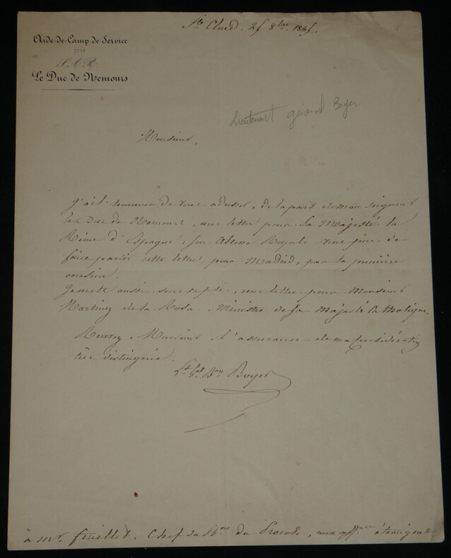 Pierre Paul Boyer - Lettre autographe sign&eacute;e &agrave; Monsieur Feuillet - 1845. Pierre-Paul Boyer