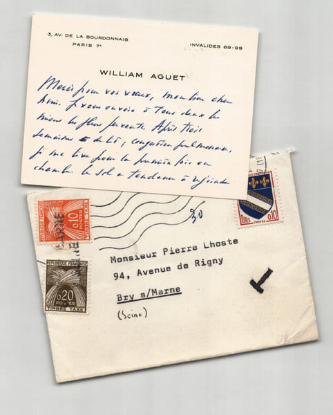 William Aguet - Carte lettre autographe sign&eacute;e de vœux &agrave; Pierre Lhoste - 1964. William Aguet