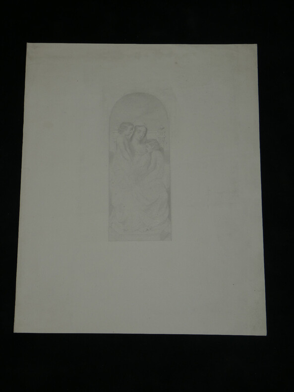 Dessin original au crayon - Repr&eacute;sentation de la Vierge Marie. Anonyme