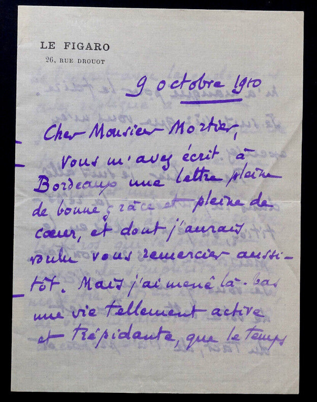 Henriette ROGGERS, Actrice - LETTRE AUTOGRAPHE SIGN&Eacute;E, 1910. Henriette ROGGERS