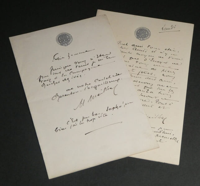 Henri MEILHAC - 2 LETTRES AUTOGRAPHES SIGN&Eacute;ES, monogrammes. Henri MEILHAC