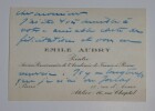Carte de visite simple autographe - Acad&eacute;mie de France &agrave; Rome. Emile AUBRY