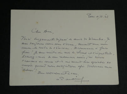 André-Paul ANTOINE - Carte lettre autographe signée - 1962