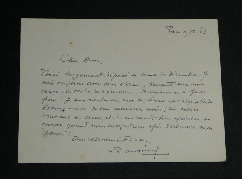 Andr&eacute;-Paul ANTOINE - Carte lettre autographe sign&eacute;e - 1962. Andr&eacute;-Paul ANTOINE
