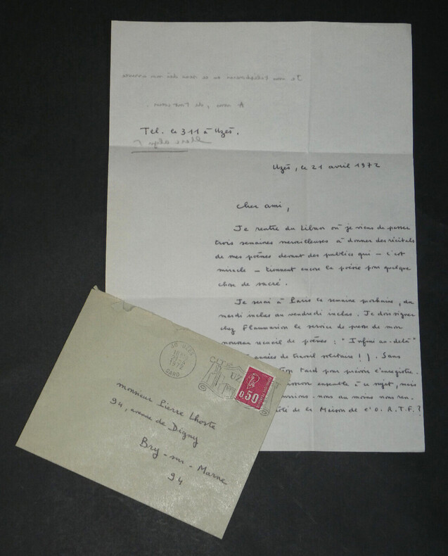 Marc ALYN - LETTRE AUTOGRAPHE SIGN&Eacute;E &Agrave; Pierre LHOSTE - "Infini au-del&agrave;" - 1972. Marc ALYN