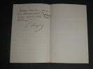 Emile AUGIER - LETTRE AUTOGRAPHE SIGN&Eacute;E, 2 pages, laissez-passer pour la prison. Emile AUGIER
