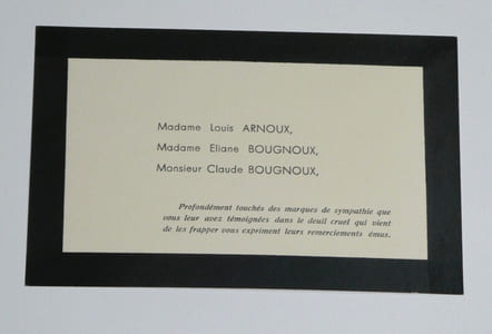 Louis ARNOUX - Carte de remerciements de condoléances