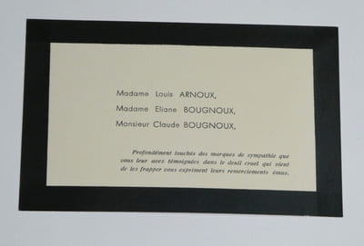Louis ARNOUX - Carte de remerciements de condoléances