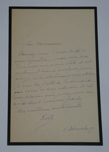 Alfred ROLL - Lettre autographe sign&eacute;e, 1899. Alfred ROLL