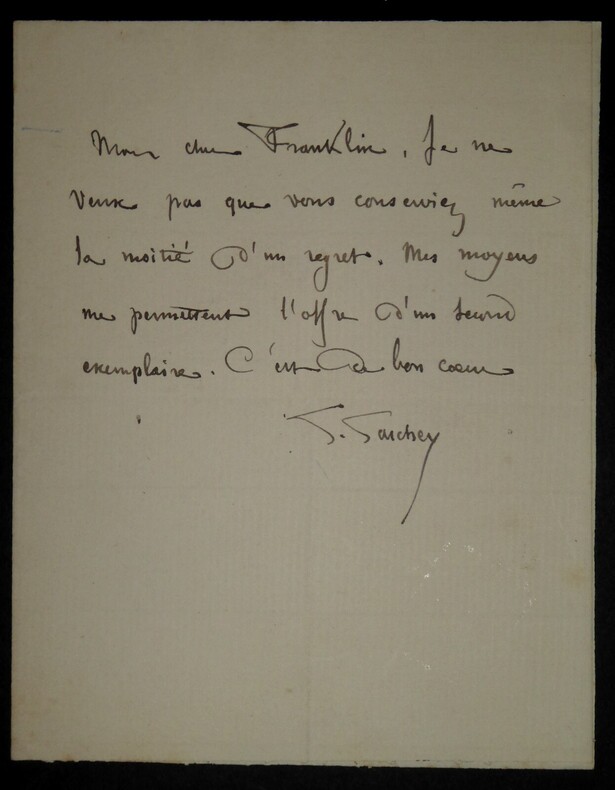 LETTRE AUTOGRAPHE SIGNEE, BIBLIOTH&Eacute;CAIRE. Lor&eacute;dan Larchey
