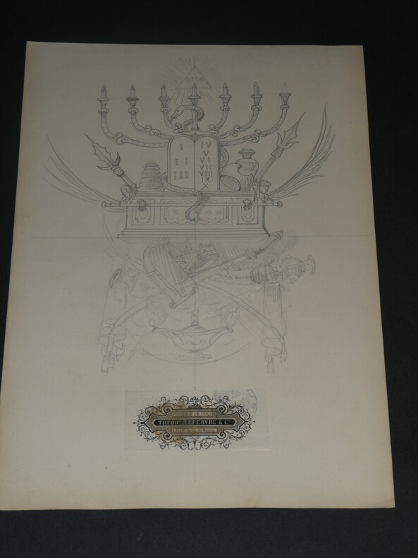 Dessin au crayon, fin XIX&egrave;me, Garret, d&eacute;corateurs, Vesoul , Symboles religieux. Famille Garret
