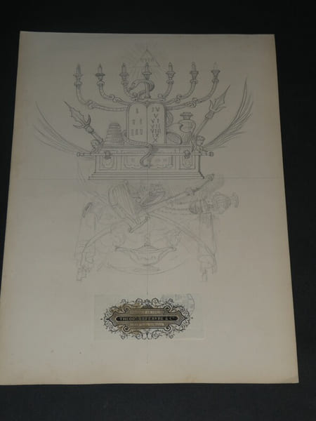 Dessin au crayon, fin XIX&egrave;me, Garret, d&eacute;corateurs, Vesoul , Symboles religieux. Famille Garret
