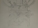 Dessin au crayon, fin XIX&egrave;me, Garret, d&eacute;corateurs, Vesoul , Symboles religieux. Famille Garret