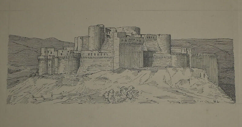 Le Crac des Chevaliers en Syrie - Dessin original sign&eacute;. Louis Henri Laffill&eacute;e