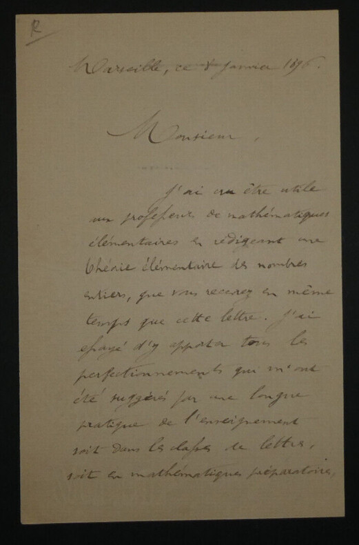 [Achille] GOULARD - LETTRE AUTOGRAPHE SIGN&Eacute;E A Charles-Ange LAISANT, 1896. Achille GOULARD