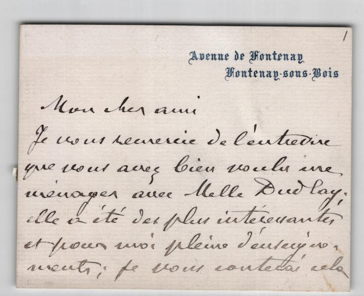 Lettre autographe sign&eacute;e, Hector Malot une rencontre enrichissante, Mlle DUFLAY. Hector Malot