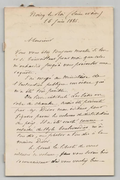 Gaspard de Cherville - Lettre autographe sign&eacute;e - Les B&ecirc;tes en robe de chambre. Gaspard de Cherville