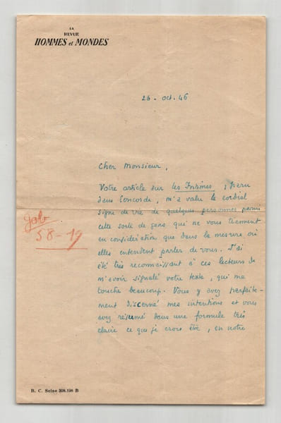 Maurice Toesca - Lettre autographe sign&eacute;e - 1946. Maurice Toesca