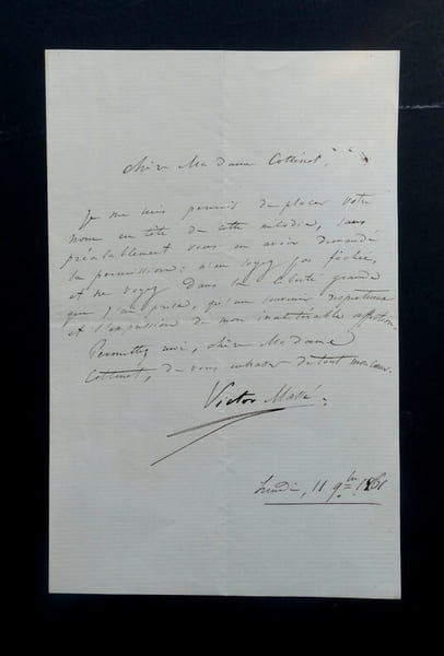 LETTRE AUTOGRAPHE SIGN&Eacute;E &Agrave; MADAME COTTINET, 1861. Victor Mass&eacute;