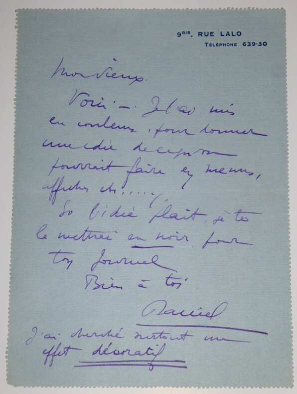 CARTE LETTRE AUTOGRAPHE SIGN&Eacute;E, &Agrave; Louis ROBIN. Daniel DE LOSQUES