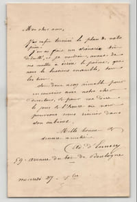 Adolphe d'Ennery - Lettre autographe signée sur le plan d'une pièce 1855