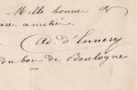 Adolphe d'Ennery - Lettre autographe sign&eacute;e sur le plan d'une pi&egrave;ce 1855. Adolphe d'Ennery