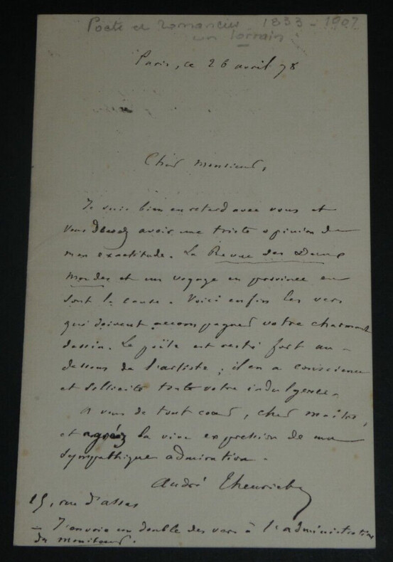 Andr&eacute; THEURIET, Po&egrave;te - BELLE LETTRE AUTOGRAPHE SIGN&Eacute;E 1 PAGES, 1898. Andr&eacute; THEURIET