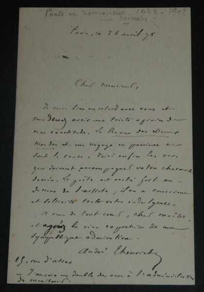 Andr&eacute; THEURIET, Po&egrave;te - BELLE LETTRE AUTOGRAPHE SIGN&Eacute;E 1 PAGES, 1898. Andr&eacute; THEURIET