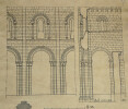 Trav&eacute;e de l'&eacute;glise de Montivilliers (Seine-Inf.), XIIe si&egrave;cle — Dessin original sign&eacute;. Louis Henri Laffill&eacute;e