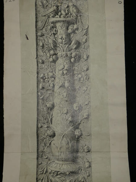 Pilastre du tombeau des Haterii – Dessin original sign&eacute;, encre, vers 1930. Louis Henri Laffill&eacute;e