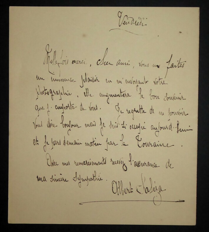 SALEZA Albert - LETTRE AUTOGRAPHE SIGN&Eacute;E TOURAINE. Albert Saleza