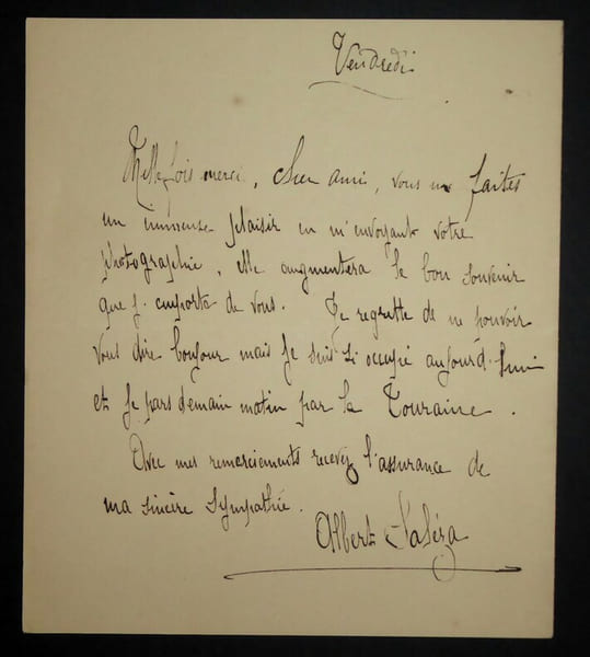 SALEZA Albert - LETTRE AUTOGRAPHE SIGN&Eacute;E TOURAINE. Albert Saleza