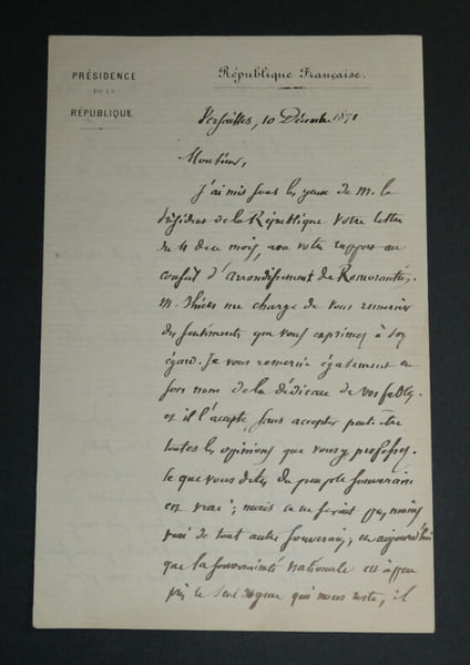 Jules BARTHELEMY-SAINT-HILAIRE - LETTRE AUTOGRAPHE SIGN&Eacute;E, 1871. Jules BARTHELEMY-SAINT-HILAIRE