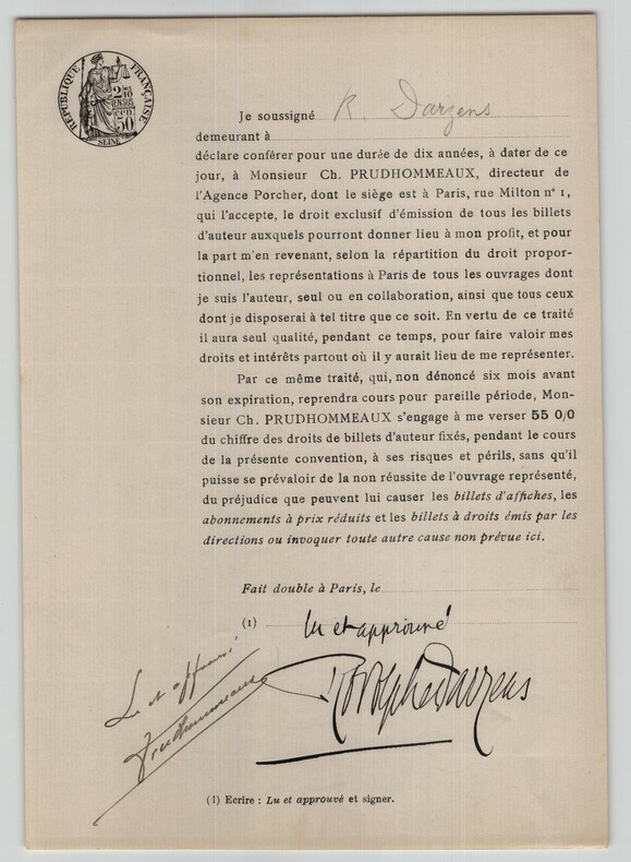 Pouvoir sign&eacute; par Rodolphe DARZENS – Collection coh&eacute;rente 31 auteurs & musiciens. Rodolphe Darzens