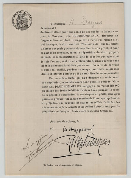 Pouvoir sign&eacute; par Rodolphe DARZENS – Collection coh&eacute;rente 31 auteurs & musiciens. Rodolphe Darzens