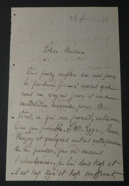 Georges PERROT, Arch&eacute;ologue - LETTRE AUTOGRAPHE SIGN&Eacute;E, 1876. Georges PERROT