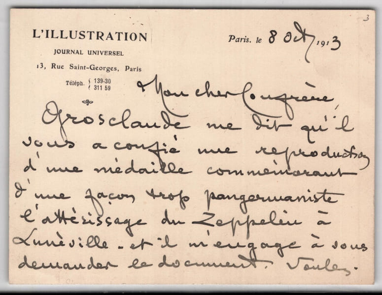 Ren&eacute; BASCHET - Carton autographe sign&eacute;, L'Illustration, 1913, Zeppelin. Ren&eacute; BASCHET