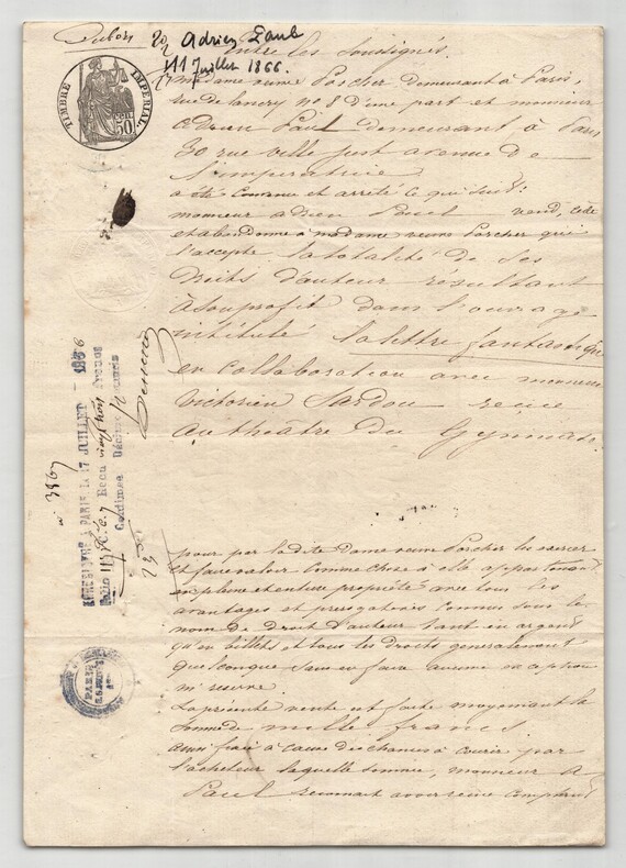 Pouvoir manuscrit sign&eacute; par Adrien Paul – Collection 24 auteurs & musiciens. Adrien Paul