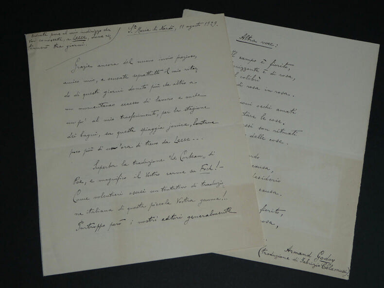 Fabrizio COLAMUSSI - LETTRE AUTOGRAPHE SIGN&Eacute;E &Agrave; Armand GODOY & Po&egrave;me - 1929. Fabrizio COLAMUSSI