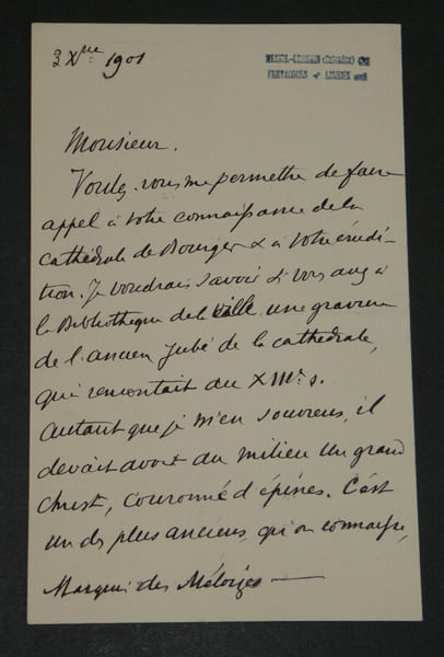 Fernand de MELY - LETTRE AUTOGRAPHE SIGN&Eacute;E, AU SUJET DU JUB&Eacute; DE BOURGES, 1901. Fernand de M&Eacute;LY
