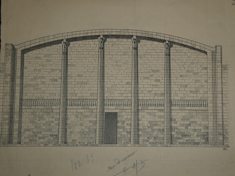 Dessin original sign&eacute; - Tombe de la princesse Hotep-Her-Nebti (n&eacute;cropole de Saqqarah). Louis Henri Laffill&eacute;e