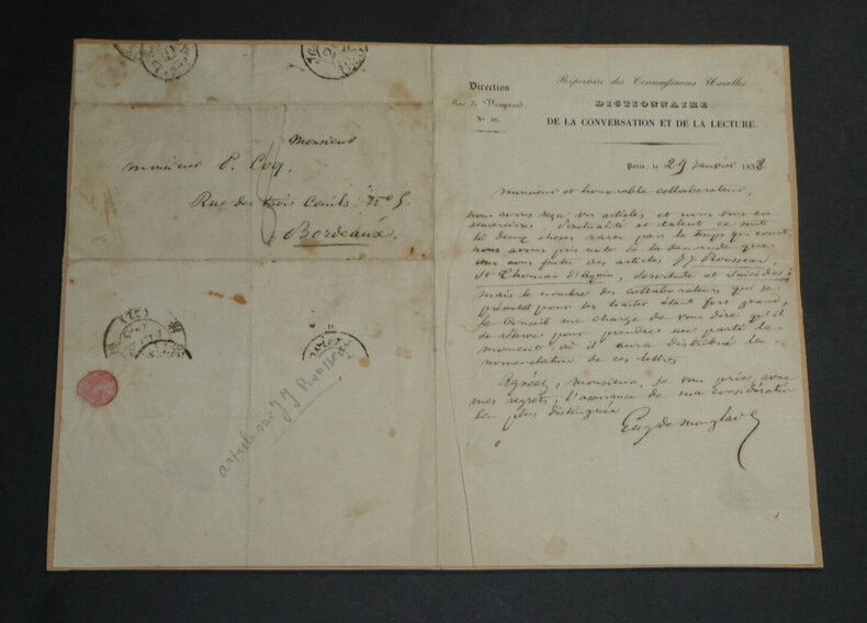 Eug&egrave;ne GARAY de MONGLAVE - LETTRE AUTOGRAPHE SIGN&Eacute;E - J.J ROUSSEAU - 1838. Eug&egrave;ne GARAY de MONGLAVE