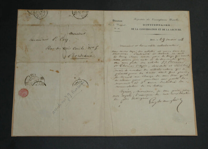 Eug&egrave;ne GARAY de MONGLAVE - LETTRE AUTOGRAPHE SIGN&Eacute;E - J.J ROUSSEAU - 1838. Eug&egrave;ne GARAY de MONGLAVE